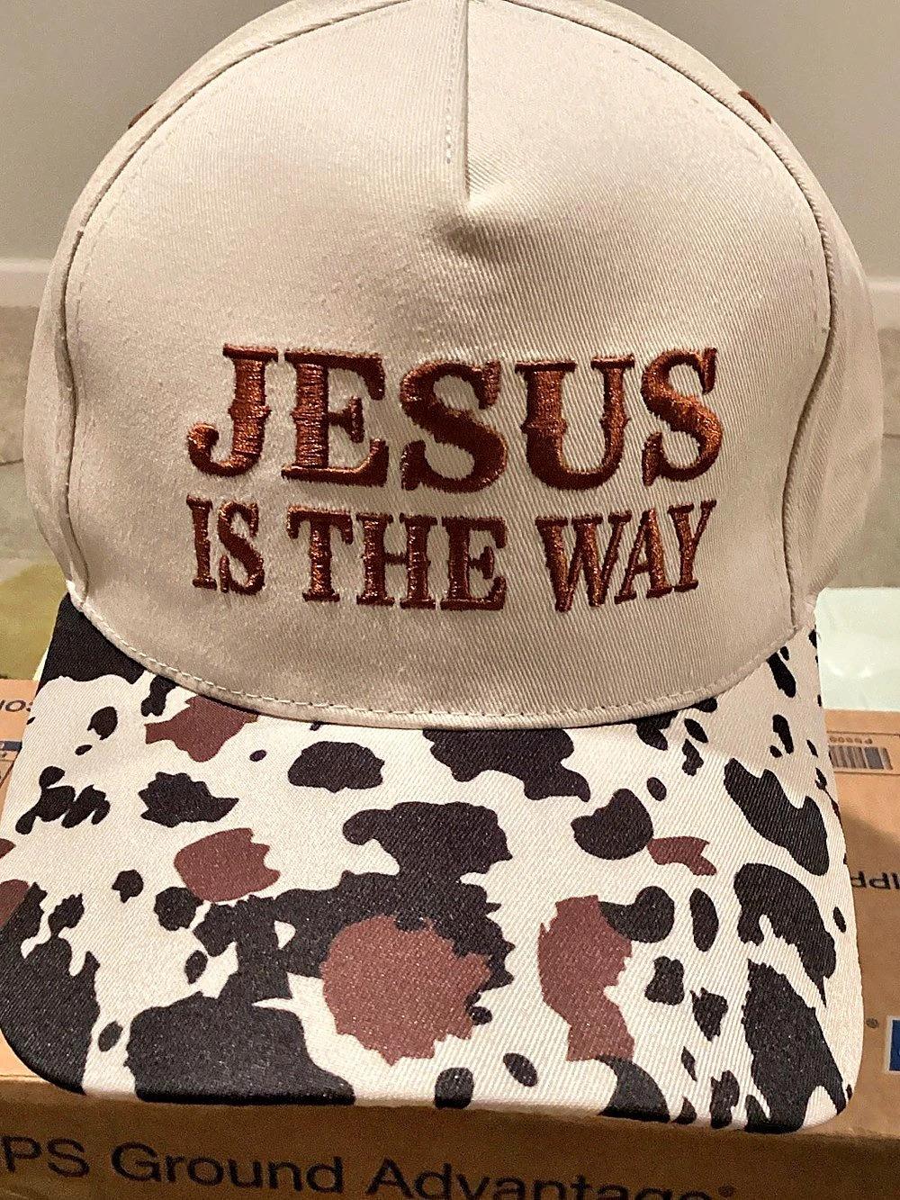 Cow Print Baseball Cap in White & Brown Cow Print